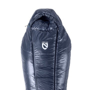 The Soul™ Endless Promise® Synthetic Mummy Sleeping Bag by NEMO Equipment, shown on a white background, features dark blue color, the NEMO logo on the front, and recycled synthetic insulation.