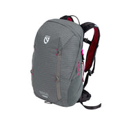 A grey and pink NEMO Equipment Resolve™ Women’s 25L Endless Promise® Technical Daypack with padded shoulder straps, designed for comfort and style, shown on a white background.