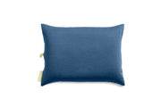 The NEMO Equipment Fillo™ Elite Ultralight Backpacking Pillow is a square blue pillow with PrimaLoft® insulation and a fabric tag on the left side, displayed against a plain white background.
