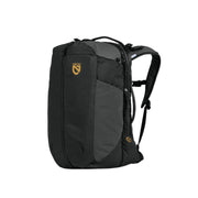 The Vantage™ 40L Endless Promise® Daypack by NEMO Equipment is a black backpack featuring multiple compartments, shoulder straps, yellow logo and design accents on the front. Made from abrasion-resistant, recyclable fabric, it's perfect for any adventure.
