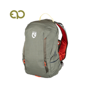 Olive green NEMO Equipment Resolve™ 15L Endless Promise® Technical Active Daypack with a grid pattern, orange accents, and white logo—made from NEMO-exclusive fabrics. Shown on white background with the NEMO brand symbol at top left.