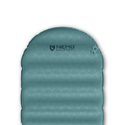 Top view of the NEMO Equipment Flyer™ Cloud Self-Inflating Sleeping Pad in teal, featuring a hexagonal pattern and logo near the top—ideal for backcountry camping.