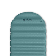 The Flyer™ Cloud Self-Inflating Sleeping Pad by NEMO Equipment features a teal color, hexagonal pattern, and logo at the top—ideal for comfortable backcountry camping.