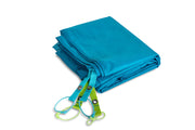 The NEMO Equipment Aurora Highrise™ Footprint is a blue waterproof tarp with attached green straps and metal grommets, designed to protect your tent floor, shown on a white background.