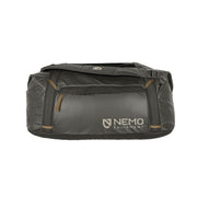 The Double Haul™ 70L by NEMO Equipment is a gray duffel and tote in one, with black accents and a front logo, made from durable recycled nylon—your versatile travel carry-all.