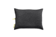 The NEMO Equipment Fillo™ Elite Ultralight Backpacking Pillow is square, dark gray with a heathered texture and PrimaLoft® insulation, and features a small yellow fabric tag on the left against a plain white background.