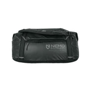 The Double Haul™ 70L Dual-Purpose Duffel & Tote by NEMO Equipment is a black bag with front branding, handles, and zipper pockets—ideal as a travel carry-all.